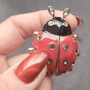 New, Jones New York Petite Ladybug, Red Black and Gold Tone Pin Brooch